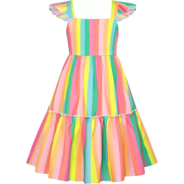 GRACE KARIN Girls Floral Dress Tie Back Flutter Sleeves Casual Summer Dresses for 612YRainbow