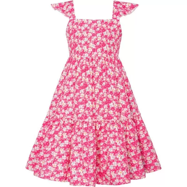 GRACE KARIN Girls Floral Dress Tie Back Flutter Sleeves Casual Summer Dresses for 612YRose Red Floral