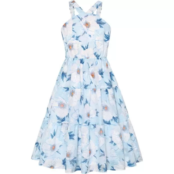 GRACE KARIN Girls Halter Dress Sleeveless Floral Swiss Dots Casual Spring Summer Midi Dress 514YBlue Jacquard