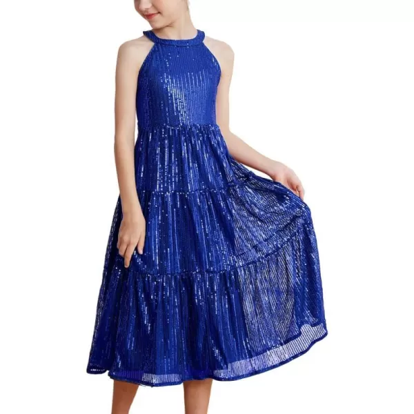 GRACE KARIN Girls Halter Neck Sequin Dress Elegant Cute Girls Party Maxi Dress for 514YBlue