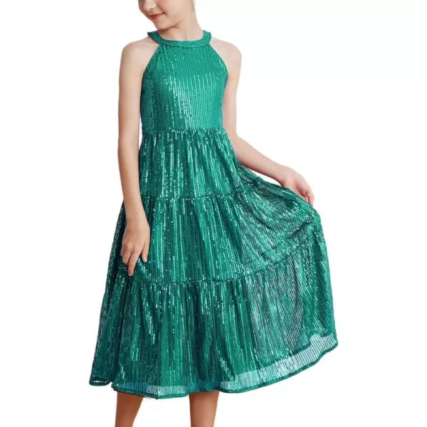 GRACE KARIN Girls Halter Neck Sequin Dress Elegant Cute Girls Party Maxi Dress for 514YGreen