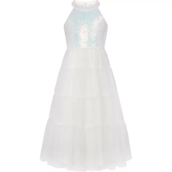 GRACE KARIN Girls Halter Neck Sequin Dress Sparkly Formal Party Prom Pageant Graduation Tulle Dresses Size 512White