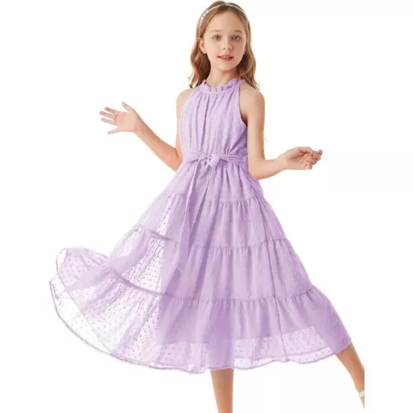 GRACE KARIN Girls Halter Neck Sleeveless Casual Aline Flowy Maxi Dress for 512 YearsLight Purple