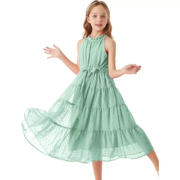 GRACE KARIN Girls Halter Neck Sleeveless Casual Aline Flowy Maxi Dress for 512 YearsMint Green