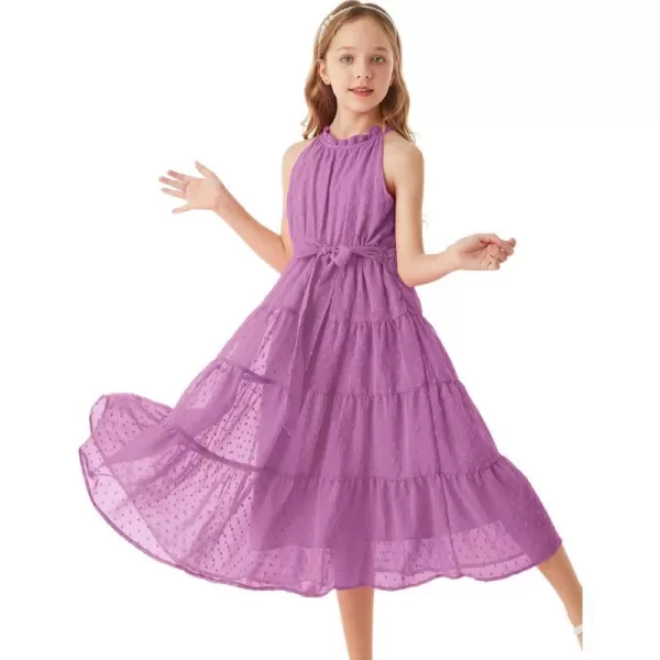 GRACE KARIN Girls Halter Neck Sleeveless Casual Aline Flowy Maxi Dress for 512 YearsPurple