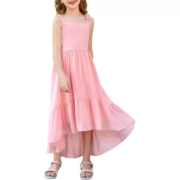 GRACE KARIN Girls HighLow Chiffon Dress Sleeveless Ruffle Straps Tiered ALine Maxi Boho Dress 512YLight Pink