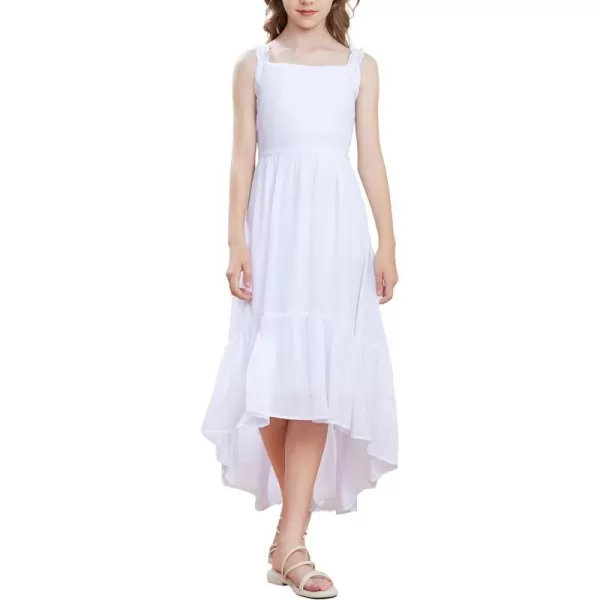 GRACE KARIN Girls HighLow Chiffon Dress Sleeveless Ruffle Straps Tiered ALine Maxi Boho Dress 512YWhite