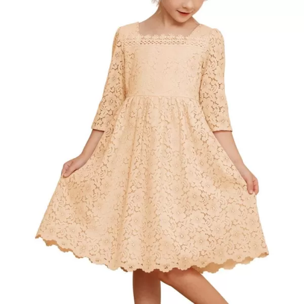 GRACE KARIN Girls Lace Dress 34 Sleeve Ruffle Formal Flower Birthday Party Dress with Belt 512Cream