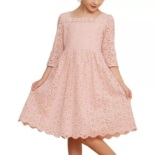 GRACE KARIN Girls Lace Dress 34 Sleeve Ruffle Formal Flower Birthday Party Dress with Belt 512Light Pink