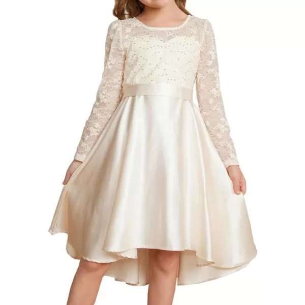 GRACE KARIN Girls Lace Dress High Low Dress Long Sleeve VBack Dress for Girl 614YBeige