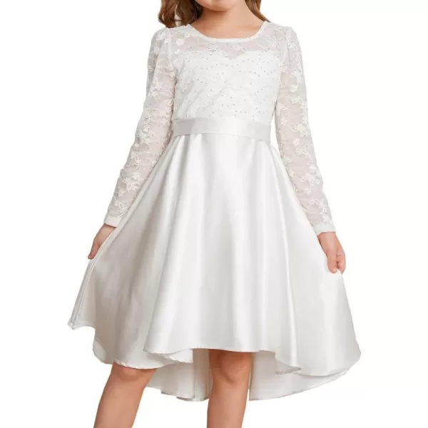 GRACE KARIN Girls Lace Dress High Low Dress Long Sleeve VBack Dress for Girl 614YWhite