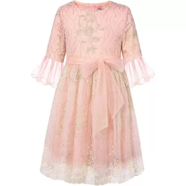 GRACE KARIN Girls Lace Embroidery Dress Half Sleeve Party Dress Princess Birthday Dress for Girl 512YPink