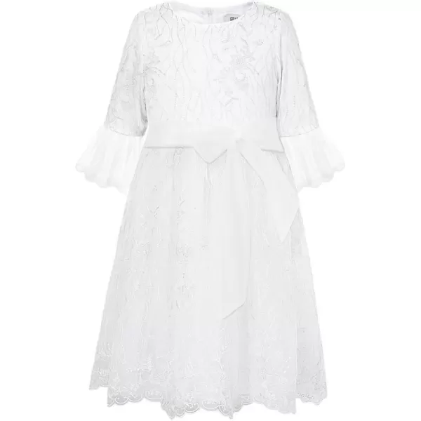 GRACE KARIN Girls Lace Embroidery Dress Half Sleeve Party Dress Princess Birthday Dress for Girl 512YWhite