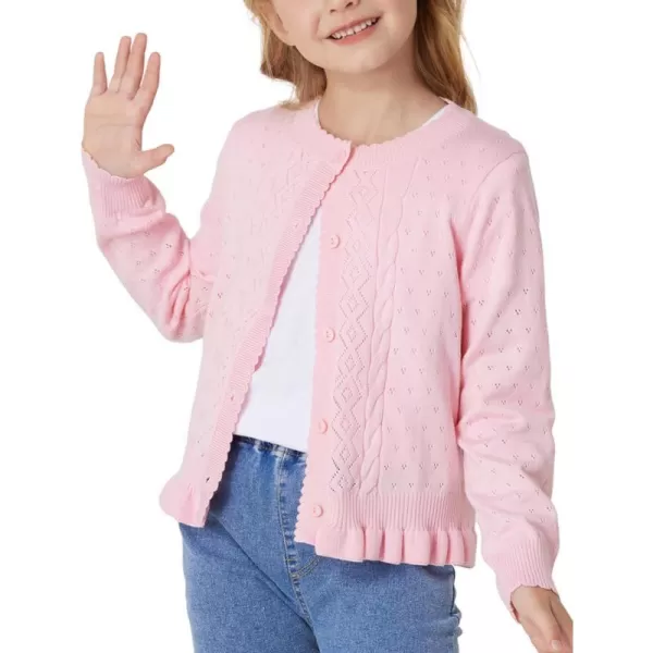 GRACE KARIN Girls Long Sleeve Cardigan Sweater Girls Button Closure Knitted Cable Cardigan 512YLight Pink