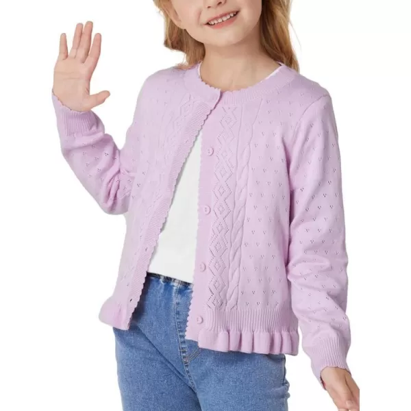 GRACE KARIN Girls Long Sleeve Cardigan Sweater Girls Button Closure Knitted Cable Cardigan 512YLight Purple