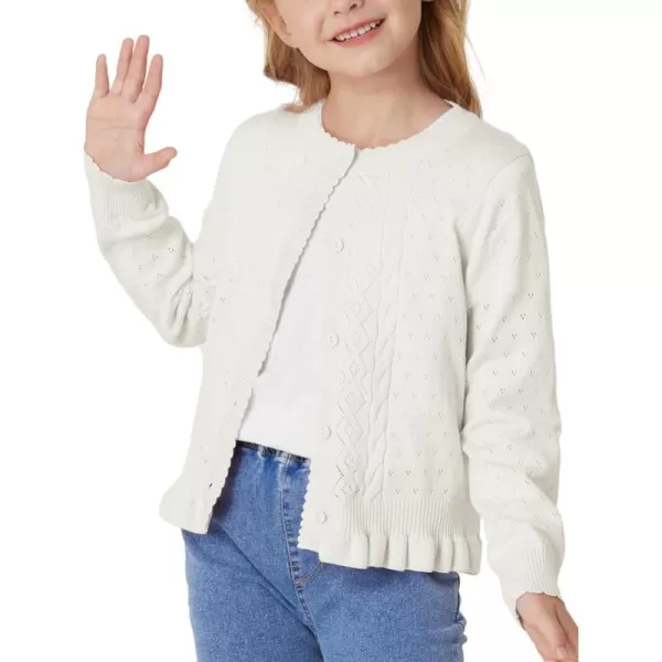 GRACE KARIN Girls Long Sleeve Cardigan Sweater Girls Button Closure Knitted Cable Cardigan 512YWhite