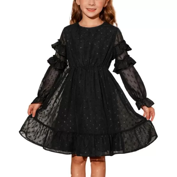 GRACE KARIN Girls Long Sleeve Dress Crewneck Flowy ALine Dress Casual 512YBlack