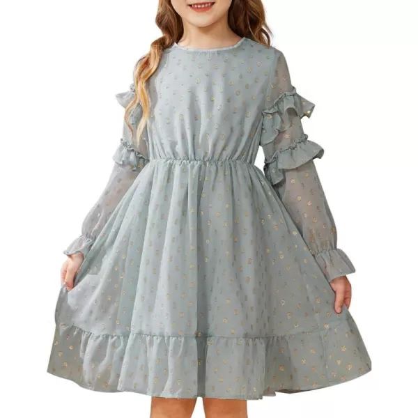 GRACE KARIN Girls Long Sleeve Dress Crewneck Flowy ALine Dress Casual 512YBlue Gray