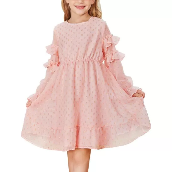 GRACE KARIN Girls Long Sleeve Dress Crewneck Flowy ALine Dress Casual 512YPink