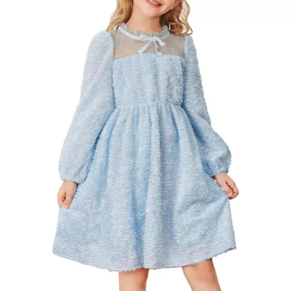 GRACE KARIN Girls Long Sleeve Dress Mesh ALine Casual Crewneck Dresses 512YLight Blue