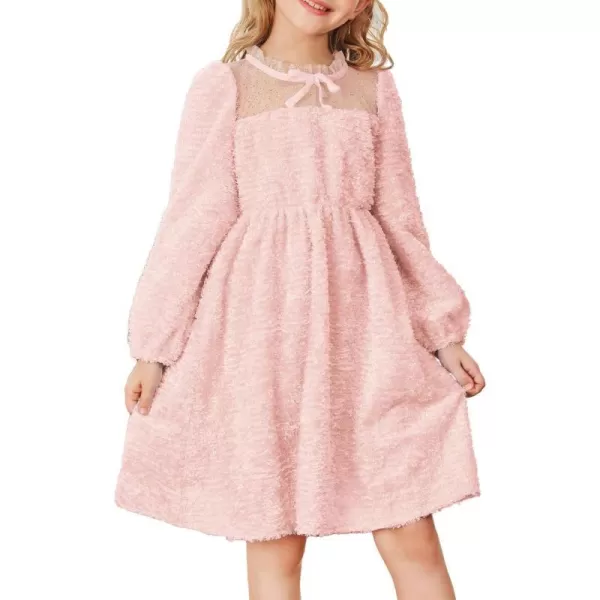 GRACE KARIN Girls Long Sleeve Dress Mesh ALine Casual Crewneck Dresses 512YLight Pink