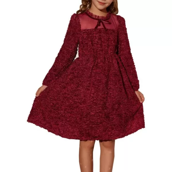 GRACE KARIN Girls Long Sleeve Dress Mesh ALine Casual Crewneck Dresses 512YWine Red