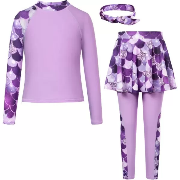 GRACE KARIN Girls Long Sleeve Swimsuit Two Piece Rashguard Floral Swimwear 614YPurple Mermaid