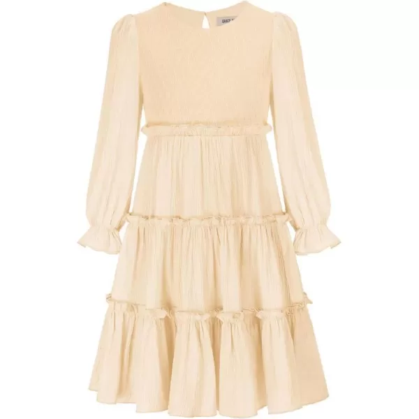 GRACE KARIN Girls Long Sleeves Dress Crew Neck Tiered A Line Dresses Size 512Apricot