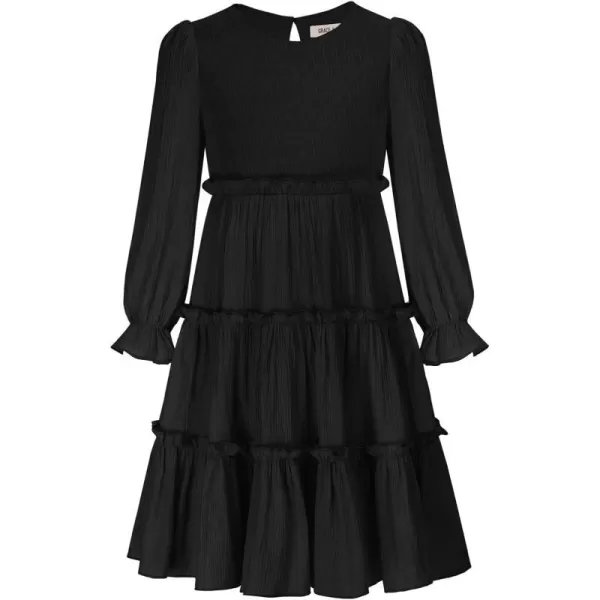 GRACE KARIN Girls Long Sleeves Dress Crew Neck Tiered A Line Dresses Size 512Black