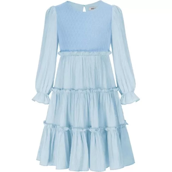 GRACE KARIN Girls Long Sleeves Dress Crew Neck Tiered A Line Dresses Size 512Light Blue