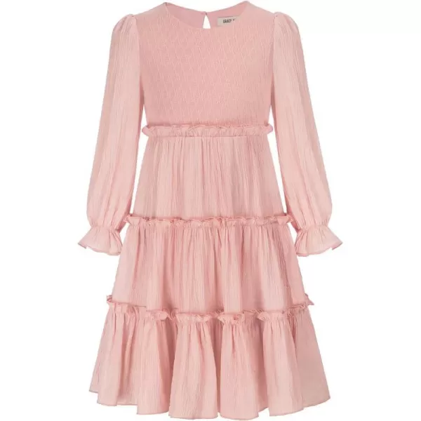 GRACE KARIN Girls Long Sleeves Dress Crew Neck Tiered A Line Dresses Size 512Light Pink