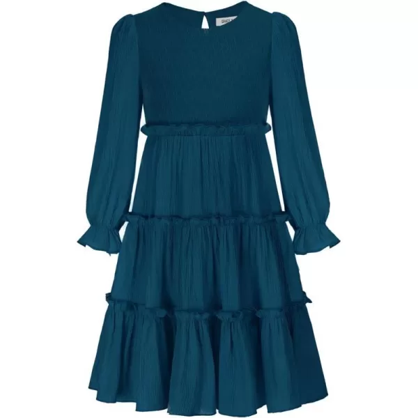 GRACE KARIN Girls Long Sleeves Dress Crew Neck Tiered A Line Dresses Size 512Navy Blue