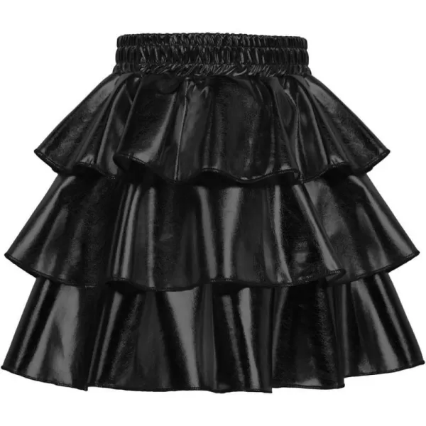 GRACE KARIN Girls Metallic Skirt 3Layer Ruffle Skirt for Girls 514YBlack