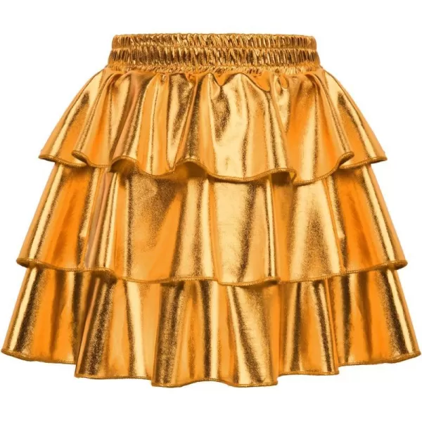 GRACE KARIN Girls Metallic Skirt 3Layer Ruffle Skirt for Girls 514YBright Gold