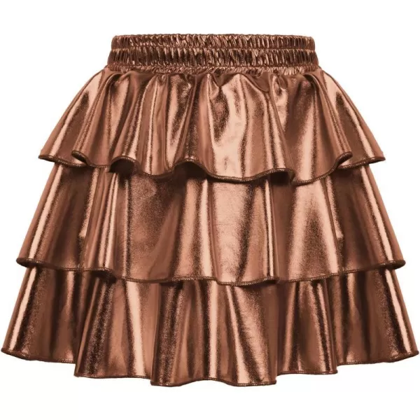 GRACE KARIN Girls Metallic Skirt 3Layer Ruffle Skirt for Girls 514YDark Gold