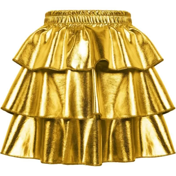 GRACE KARIN Girls Metallic Skirt 3Layer Ruffle Skirt for Girls 514YGold