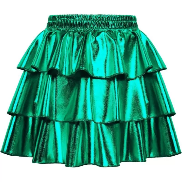 GRACE KARIN Girls Metallic Skirt 3Layer Ruffle Skirt for Girls 514YGreen