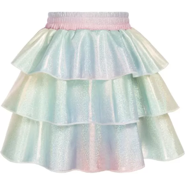 GRACE KARIN Girls Metallic Skirt 3Layer Ruffle Skirt for Girls 514YIridescent