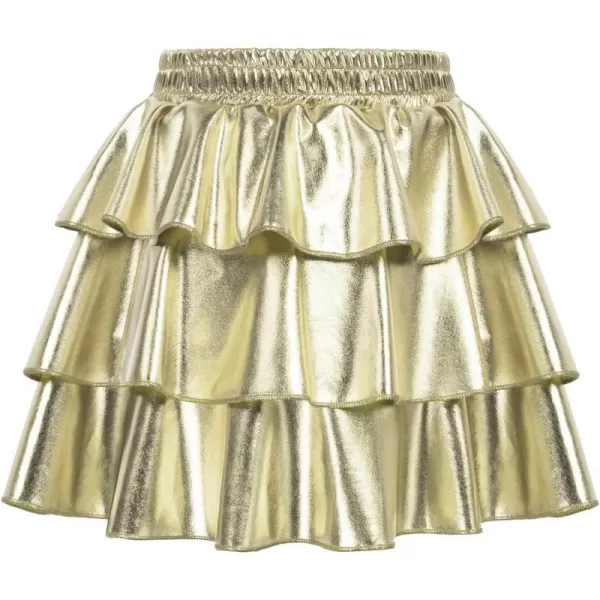 GRACE KARIN Girls Metallic Skirt 3Layer Ruffle Skirt for Girls 514YLight Gold