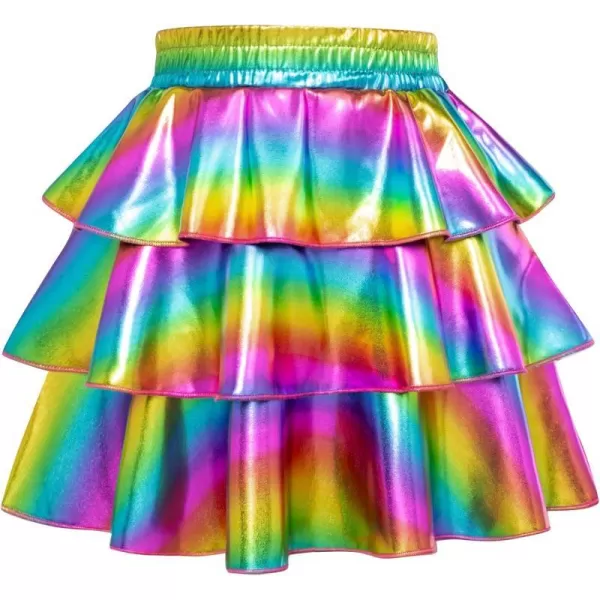 GRACE KARIN Girls Metallic Skirt 3Layer Ruffle Skirt for Girls 514YMetallic Gradient Color