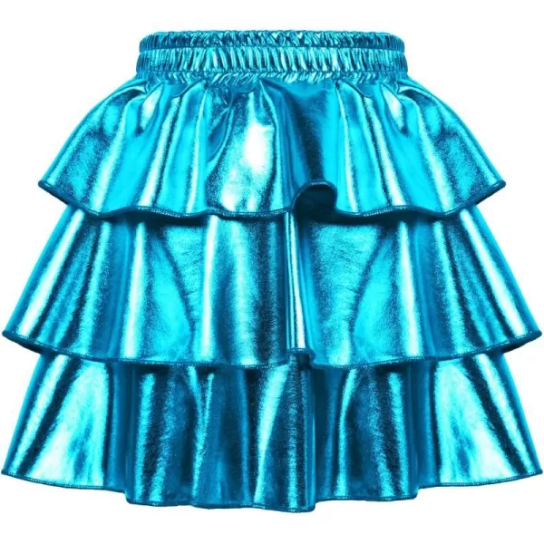 GRACE KARIN Girls Metallic Skirt 3Layer Ruffle Skirt for Girls 514YPeacock Blue