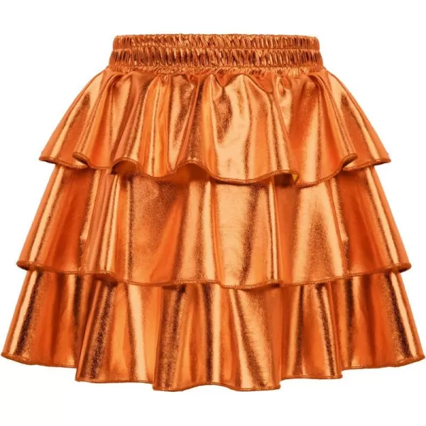 GRACE KARIN Girls Metallic Skirt 3Layer Ruffle Skirt for Girls 514YPumpkin Color