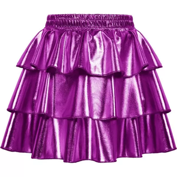 GRACE KARIN Girls Metallic Skirt 3Layer Ruffle Skirt for Girls 514YPurple