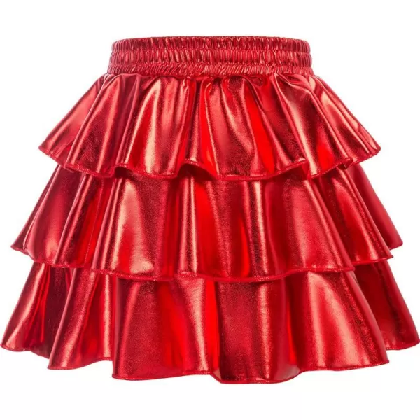 GRACE KARIN Girls Metallic Skirt 3Layer Ruffle Skirt for Girls 514YRed