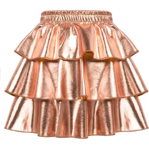 GRACE KARIN Girls Metallic Skirt 3Layer Ruffle Skirt for Girls 514YRose Gold