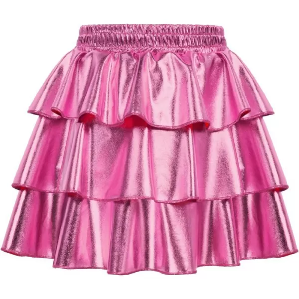 GRACE KARIN Girls Metallic Skirt 3Layer Ruffle Skirt for Girls 514YRose Pink