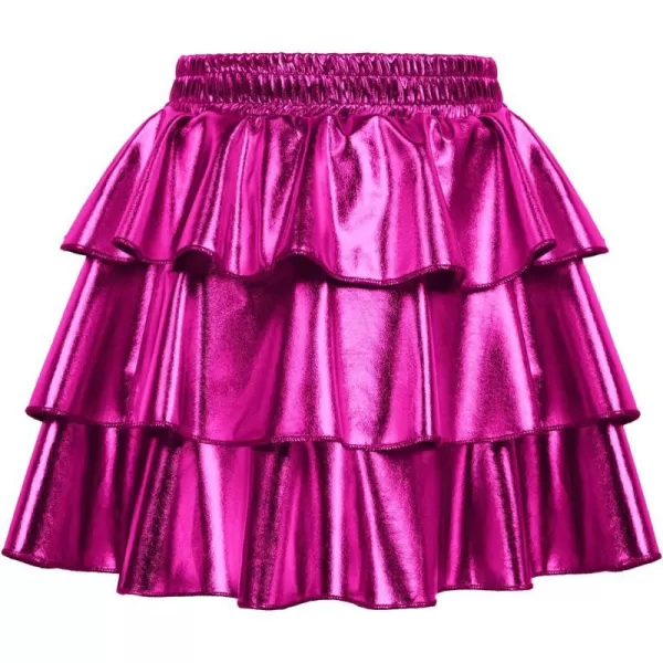 GRACE KARIN Girls Metallic Skirt 3Layer Ruffle Skirt for Girls 514YRose Purple