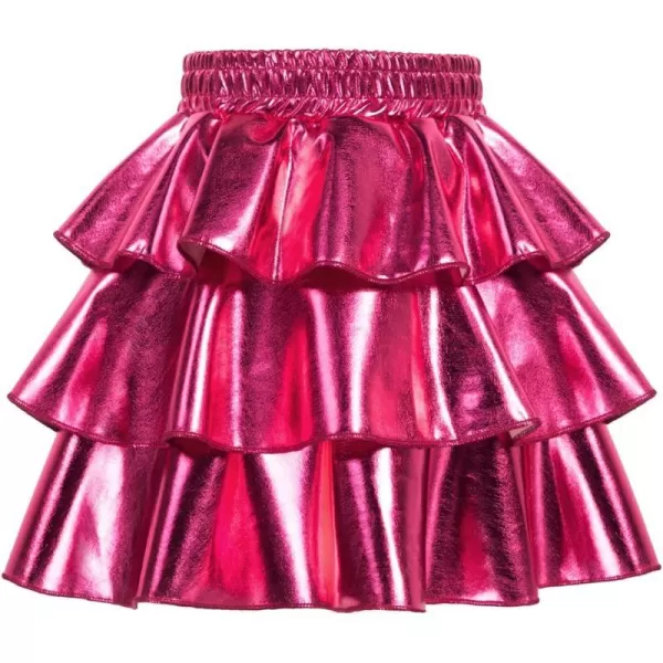 GRACE KARIN Girls Metallic Skirt 3Layer Ruffle Skirt for Girls 514YRose Red