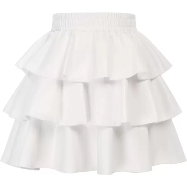 GRACE KARIN Girls Metallic Skirt 3Layer Ruffle Skirt for Girls 514YWhite1