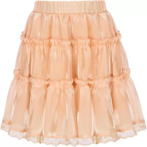 GRACE KARIN Girls Metallic Skirt Shiny Ruffle Tiered Flared Mini Skirts 612YApricot